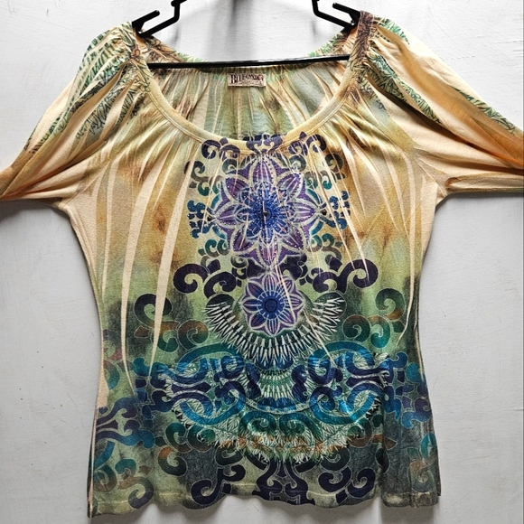 Blue Canyon Clothing embellished boho hippy style top blouse ~ womens large - Picture 2 of 8
